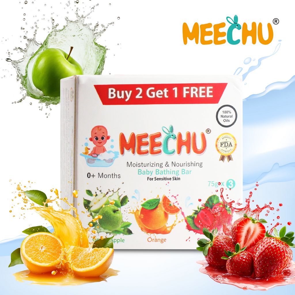Meechu Baby Gel Bar | Green Apple, Orange, Strawberry | pH Balanced | 75gx3 - Meechu